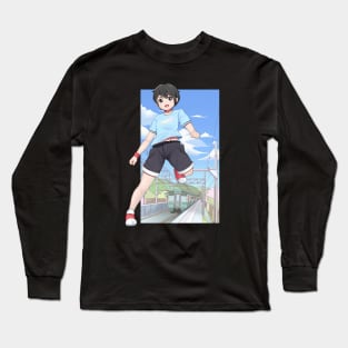 Anime boy running in Train Station Long Sleeve T-Shirt